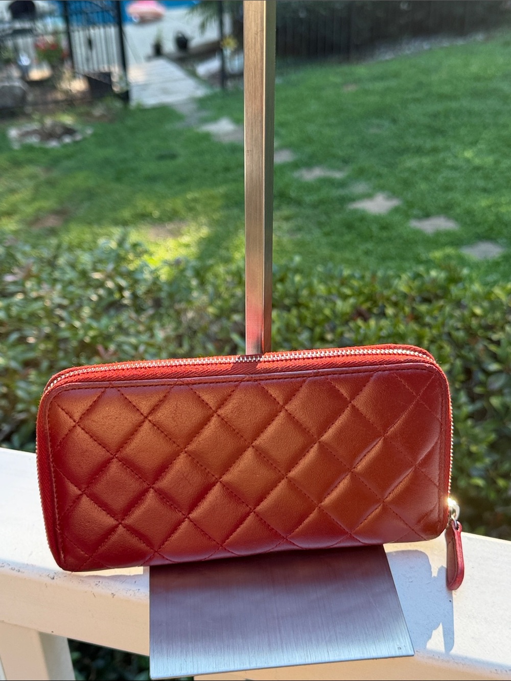 CHANEL Authenticated Quilted Caviar Leather Zip-Around Wallet in Burgundy/red - Picture 10 of 17